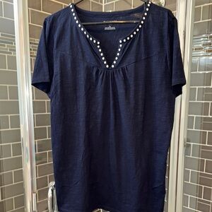 Talbots  Blue Embellished Short Sleeve Blouse